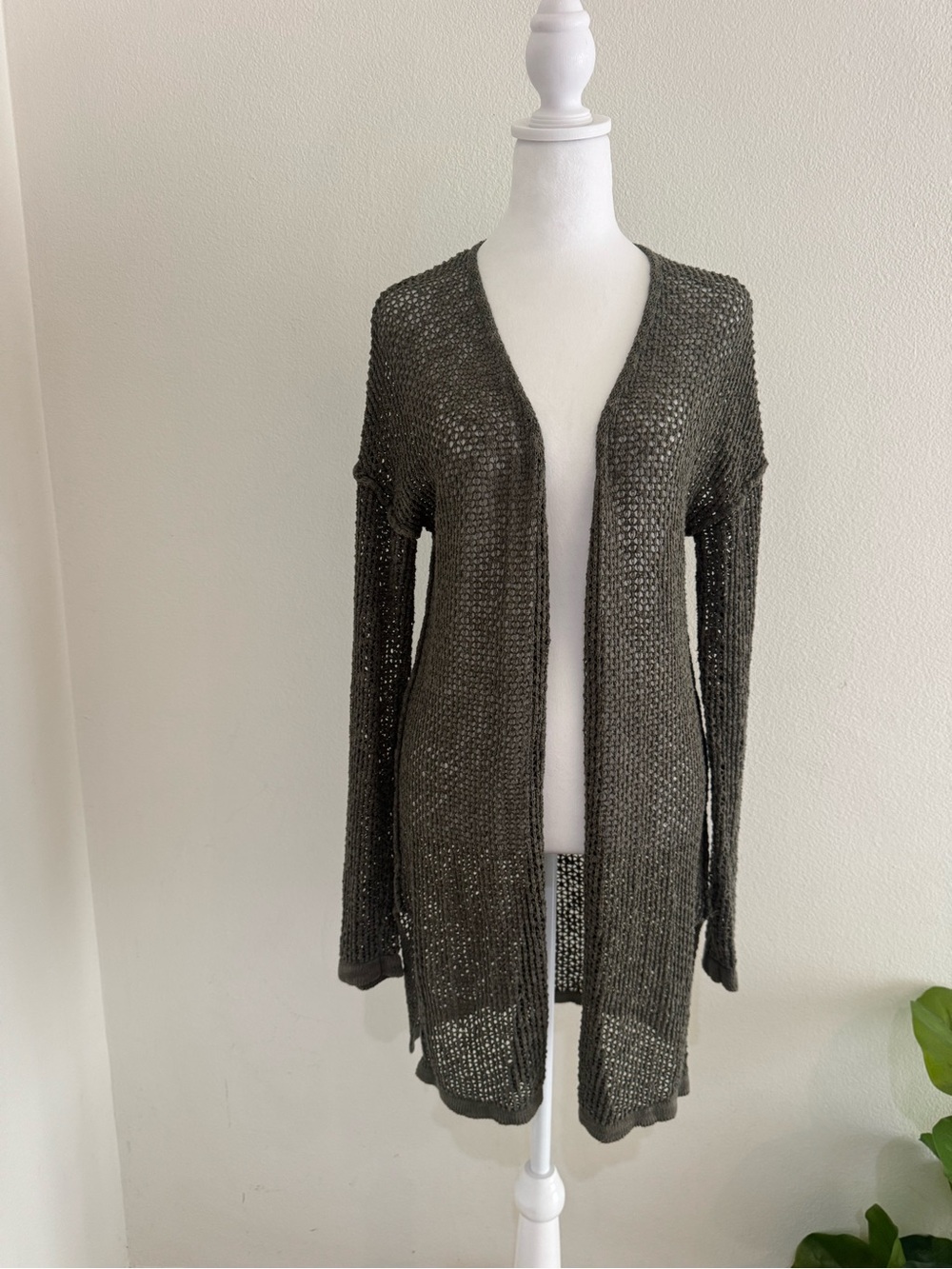Universal Thread Olive Open-Weave Draped Cardigan